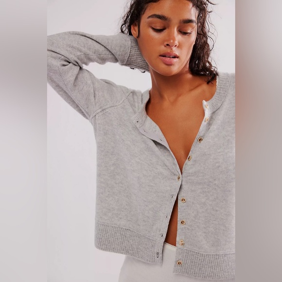 Free People Nocturnal Solid Cardi in Mineral Grey NWOT - Picture 1 of 9
